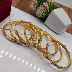Antique design metal kara bangle __  6 pcs set in golden with rhodium polish