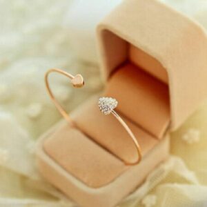 Heart design gold plated crystal charm cuff bracelet - 1 pcs