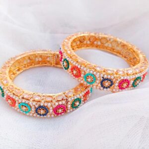 Multi-colour noratan design gold plated kara bangle - Set of 2 pcs