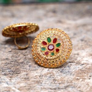 Rajasthani design gold plated artificial stone adjustable ring