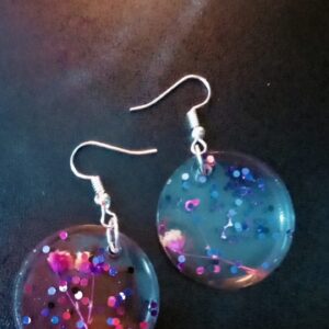 Purple Glitter and Dried Flower Resin Earrings