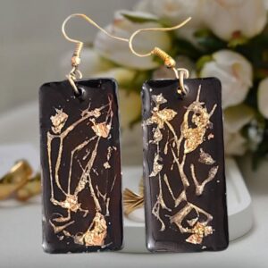 Black Resin Earrings With Floating Gold