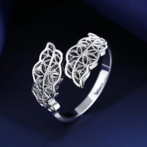 Leaf Design Silver Plated Zircon Adjustable Ring
