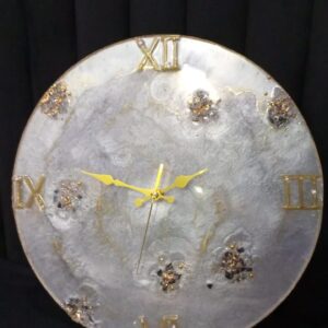 White and Gold Glittery Glosy Wall Clock